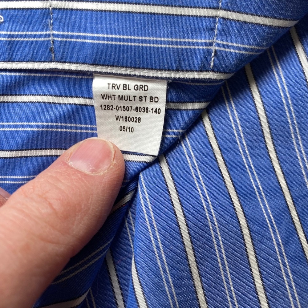 Jos A Bank Traveler Lot 3 Dress Shirts 17.5 34 Blue Check Stripe Cotton - Picture 8 of 16